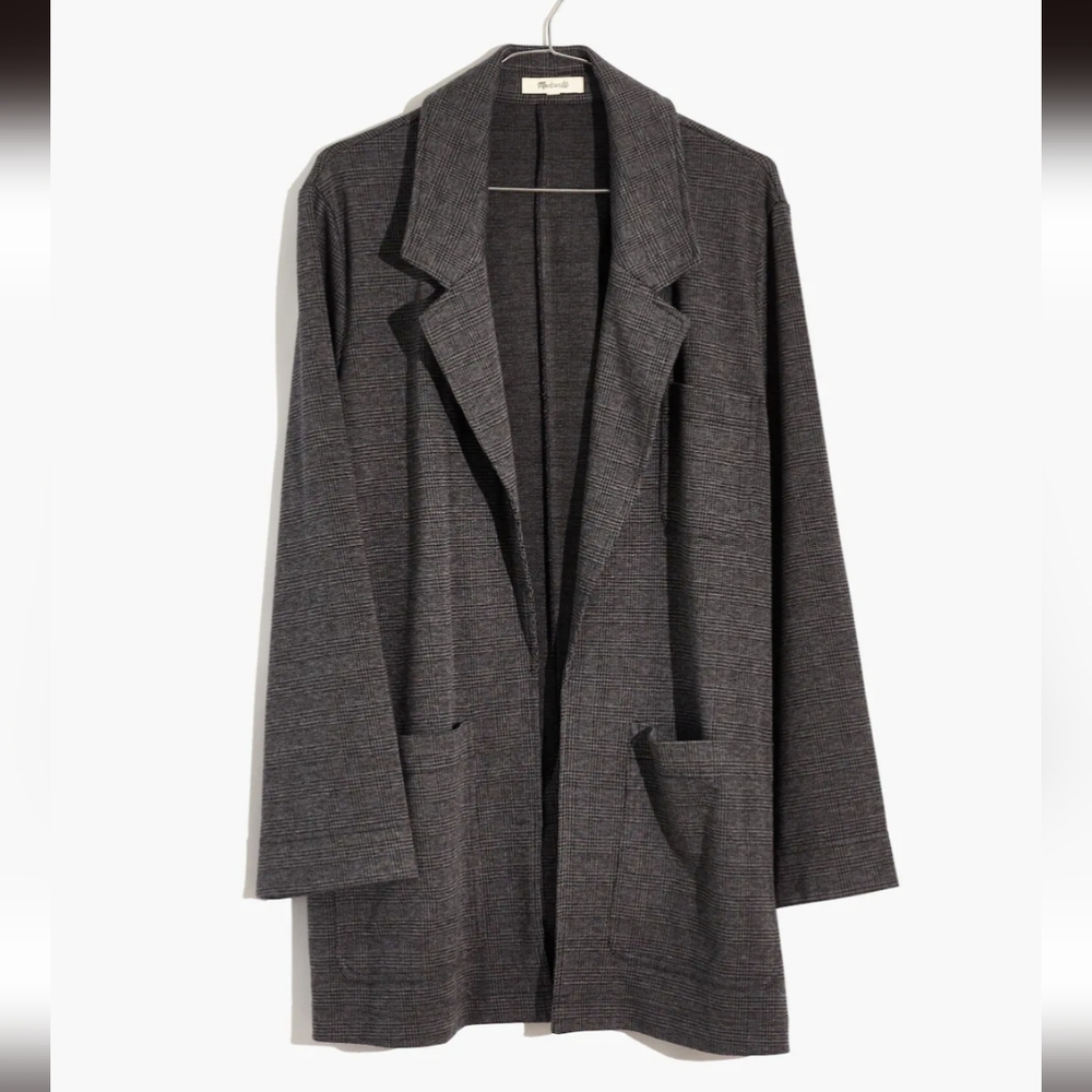 Madewell Oversized Knit Blazer in Glen Plaid Grey